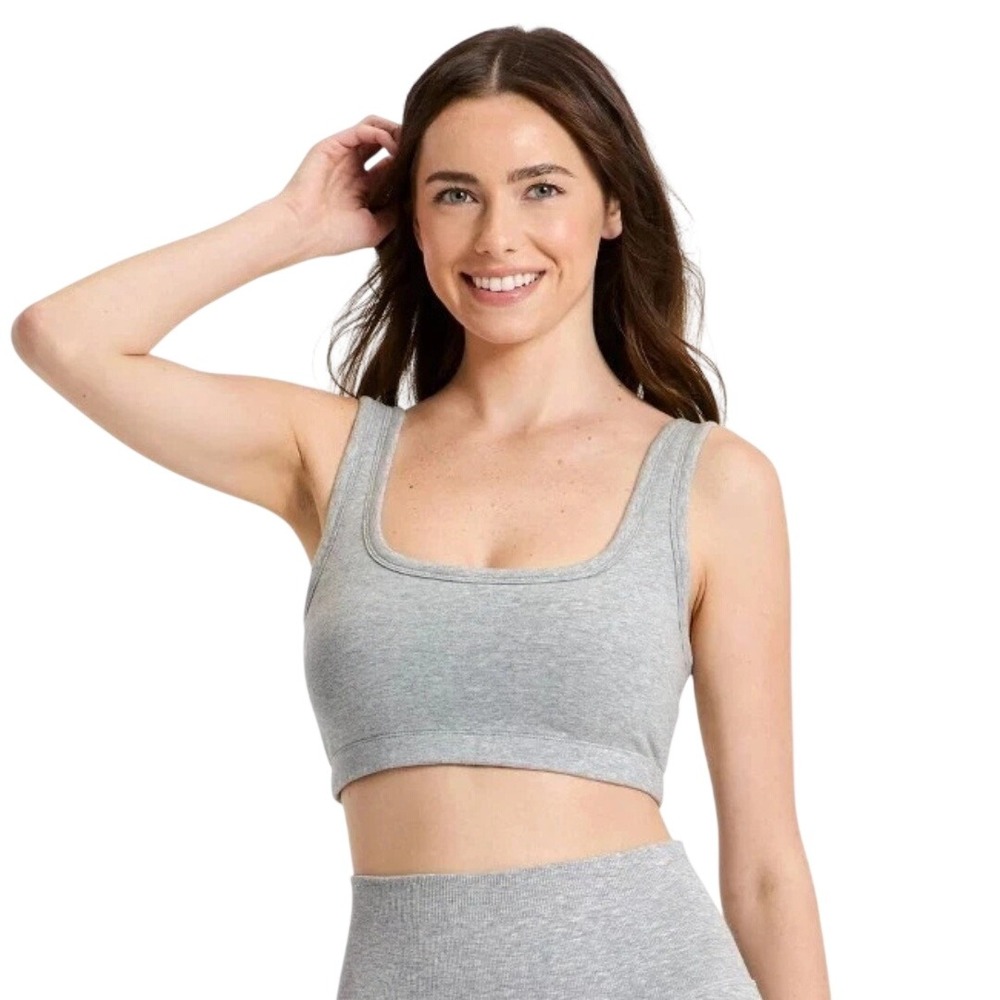 JoyLab Women's Gray Cotton Ribbed Removable Pads Athletic Bra Top Size XXS
